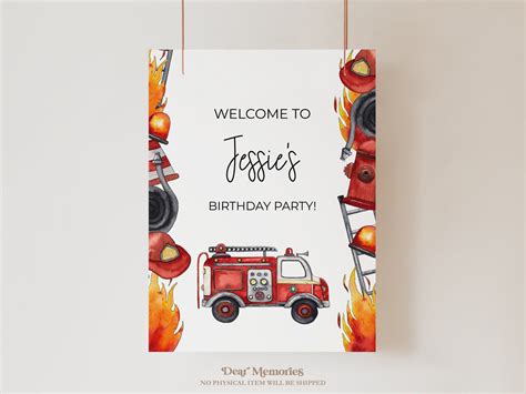 Firetruck Birthday Welcome Sign, Firetruck Birthday Party Sign, Firetruck Party, Fireman, Fire ...