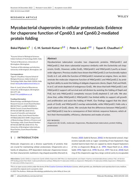 (PDF) Mycobacterial chaperonins in cellular proteostasis: Evidence for chaperone function of ...