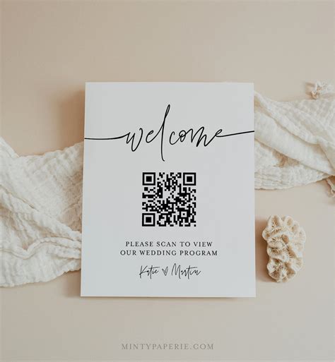 QR Code Wedding Program, Scan QR Code for Order of Service, Minimalist Sign, Editable Template ...