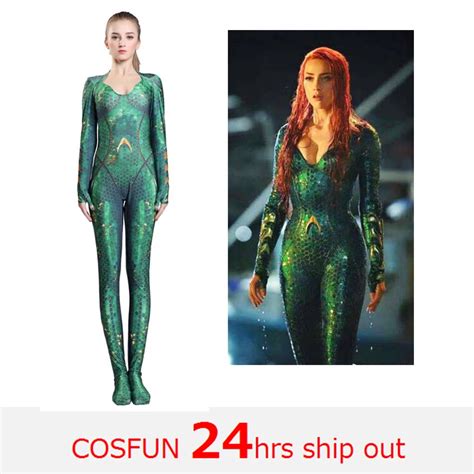 Aquaman Mera Costume Women Girls Amber Heard Queen of the Sea Mera Female Bodysuit Justice ...