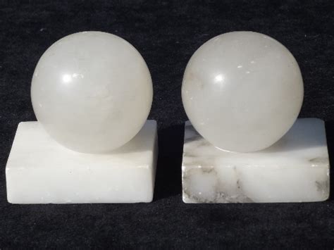 Vintage Italian alabaster marble bookends, carved stone orb book ends