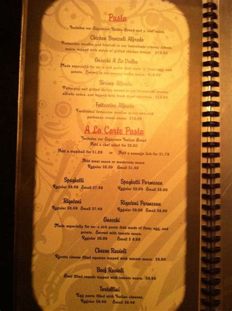 Menu at Pane's Restaurant, North Tonawanda