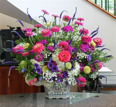 Arrangement from June 25, 2013: zinnia, veronica, Queen Anne’s lace ...