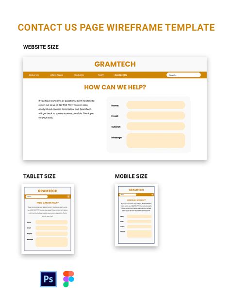 Contact Us Page Wireframe Template in PSD - Download | Template.net