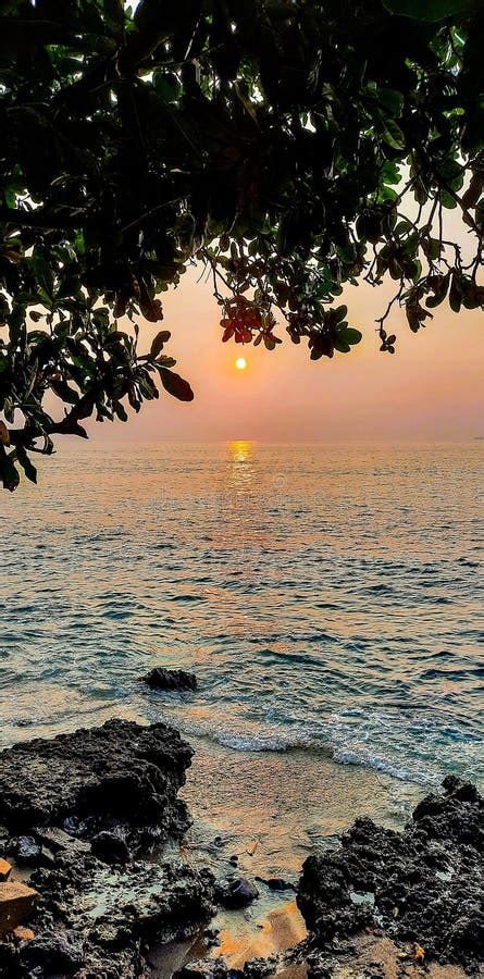 Sunset di pantai anyer stock photo. Image of autumn - 239043700