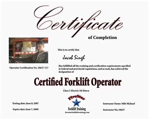Forklift Operator Certificate Template