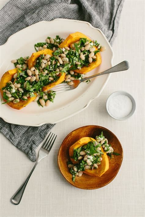 Roasted Red Kuri Squash with Cannellini Bean Spinach Salad