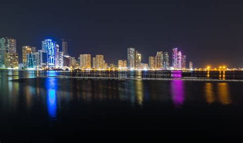 Night view of Sharjah stock photo. Image of reflection - 229929860