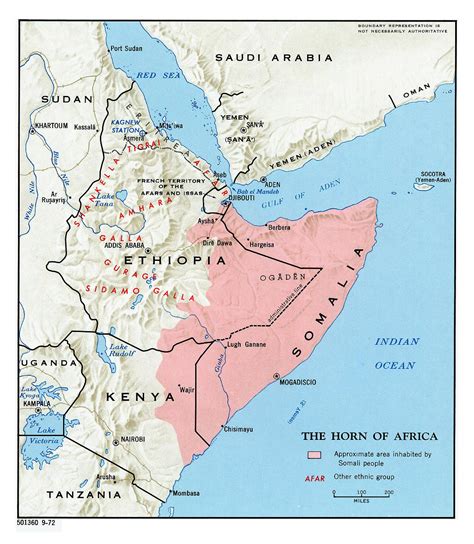 Detailed map of Horn of Africa with relief - 1972 | Horn of Africa ...