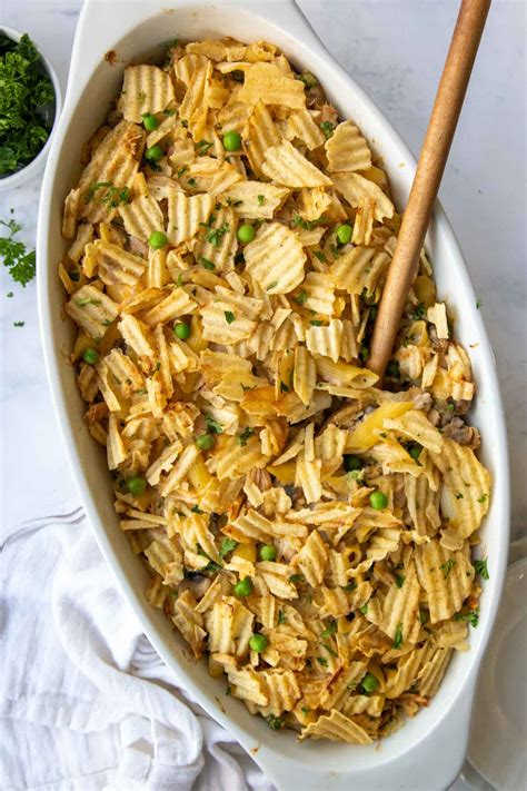 Old Fashioned Tuna Noodle Casserole with Potato Chips - No Soup