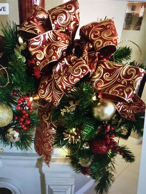 Christmas Garland. Elegant Burgundy Scroll Bow With Gold - Etsy