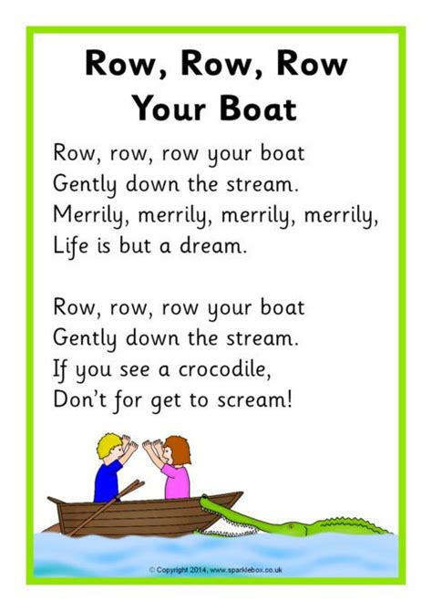 Row, Row, Row Your Boat Song Sheet (SB10945) | Kindergarten songs, Nursery rhymes lyrics ...