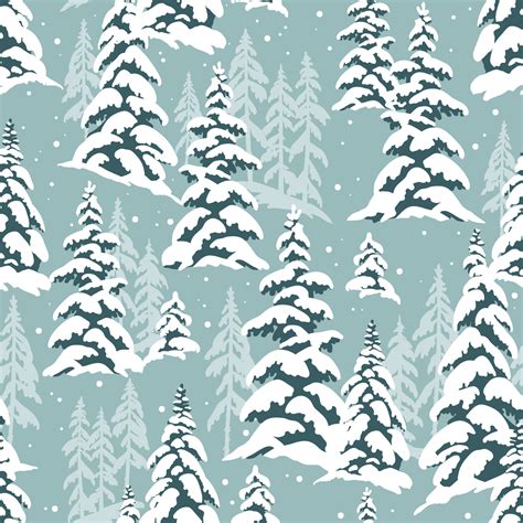 Snowy winter forest with snowy pine trees on light blue background. Seamless pattern. Perfect ...