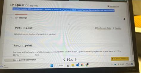 Solved Part 1 (1 point) What is the mole fraction of water | Chegg.com