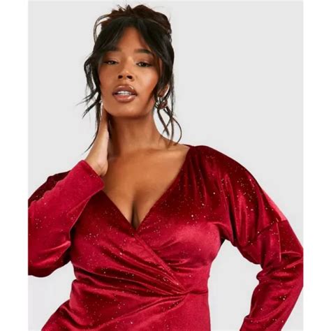 Plus Red Glitter Velvet Wrap Midaxi Dress | Absolute Home
