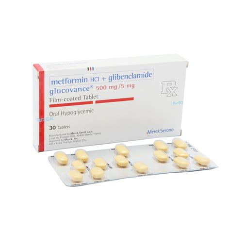 GLUCOVANCE Metformin Hydrochloride / Glibenclamide 500mg / 5mg Film-Coated Tablet 30's price in ...