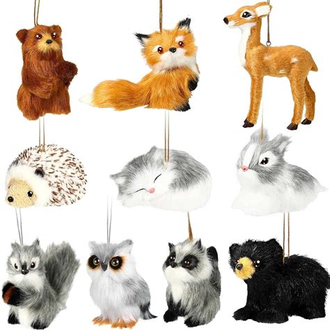 Amazon.com: 10 Pieces Plush Animal Christmas Ornament Woodland Furry Animal Ornaments Hanging ...