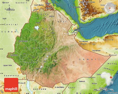 Satellite Map of Ethiopia, physical outside, satellite sea