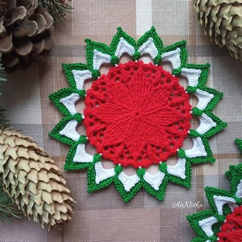 Christmas crochet poinsettia coasters Christmas table setting Holiday ...