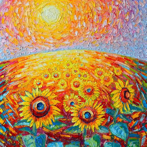 Fields Of Gold - Abstract Landscape With Sunflowers In Sunrise Painting by Ana Maria Edulescu ...