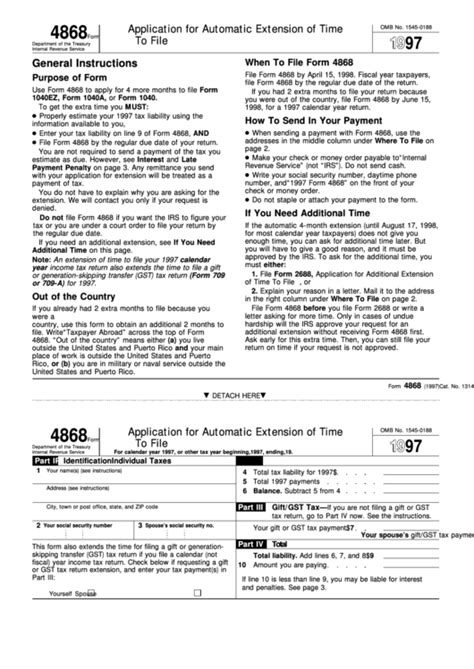 Fillable Form 4868 - Application For Automatic Extension Of Time To File U.s. Individual Income ...