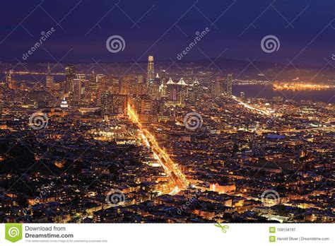 Night View of San Francisco City Center Stock Image - Image of ...