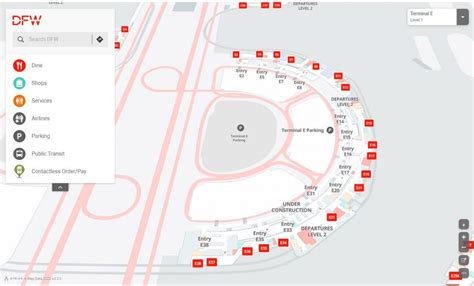 Terminal E map DFW Airport. Gate Dallas Fort Worth Airport