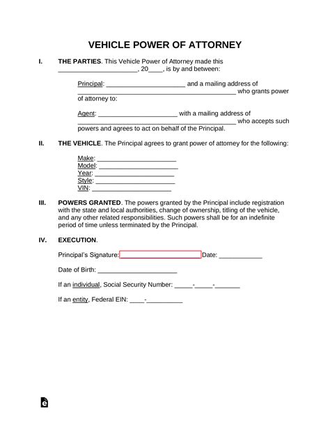 Free Motor Vehicle Power of Attorney Form - PDF | Word – eForms