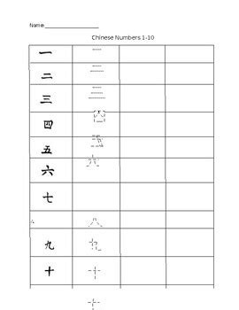 Chinese Numbers 1-10 Worksheet by Andrea Yee | Teachers Pay Teachers