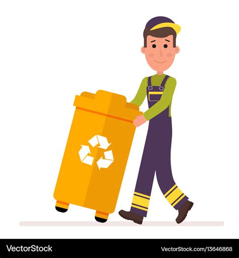 Garbage collection service man in a uniform takes Vector Image