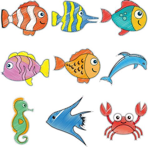 Buy Outus 63 Pieces Sea Animals Cutouts Fish Cutouts Tropical Fish ...