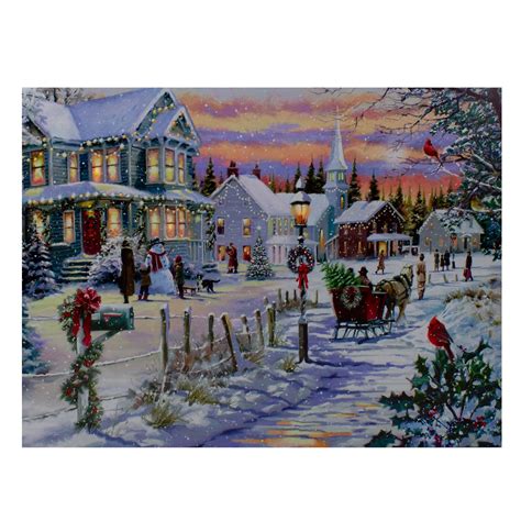 Fiber Optic and LED Lighted Snowy Christmas Village Canvas Wall Art 11.75" x 15.75" - Walmart ...