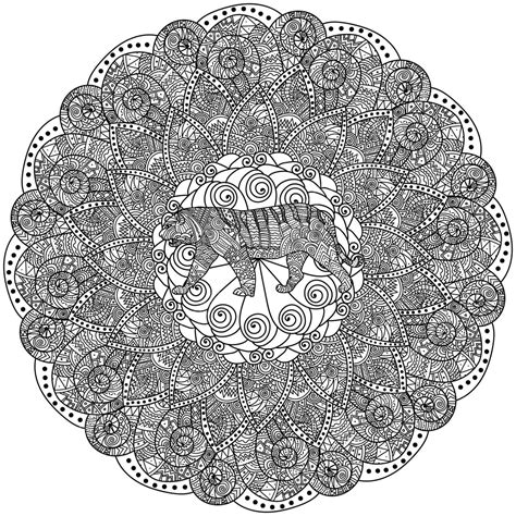 Tiger Horoscope Mandala Coloring Page With Abstract Patterns Vector, Tiger Drawing, Man Drawing ...