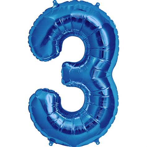 Blue Foil Balloon Number 3 - sifferballong 41 cm