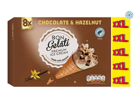 Lidl XXL Bon Gelati Chocolate & Hazelnut Premium Ice Cream Cones x 8 £1.89 @ Lidl | hotukdeals