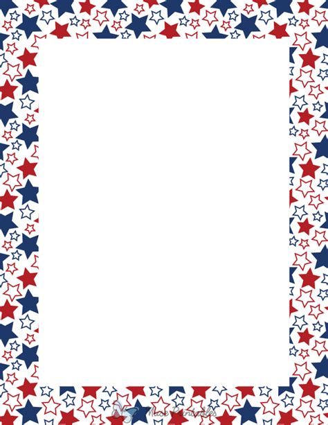 Printable Red White and Blue Solid and Outline Stars Page Border