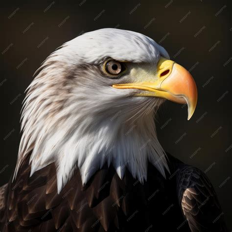 Premium AI Image | A bald eagle with a yellow beak and a black background.