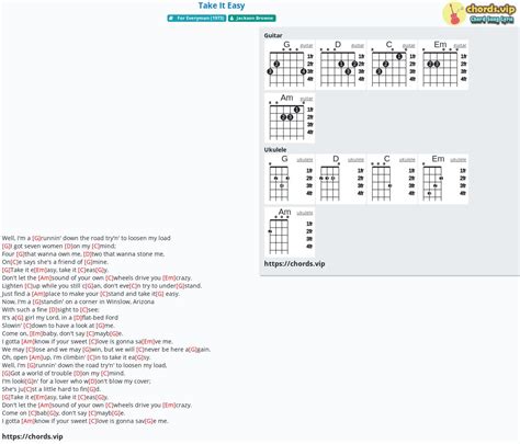 Chord: Take It Easy - tab, song lyric, sheet, guitar, ukulele | chords.vip