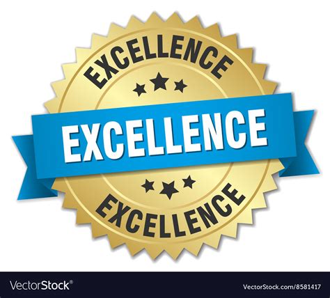 Excellence 3d gold badge with blue ribbon Vector Image