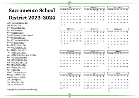 Sacramento School District Calendar with Holidays 2023-2024