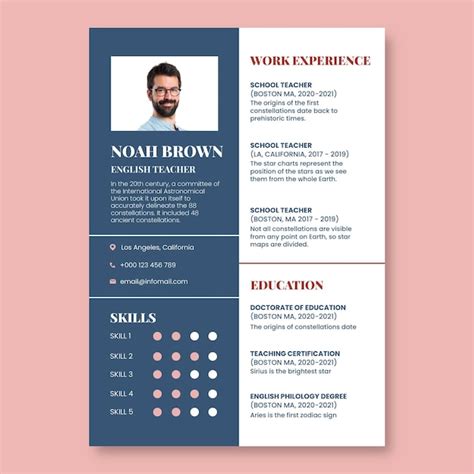 Free Vector | Grid duotone noah brown english teacher resume template