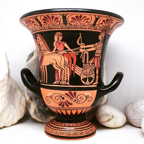 Greek Ceramic Pottery Museum Replica Red Figure Calyx Krater Classical Period adorned with ...