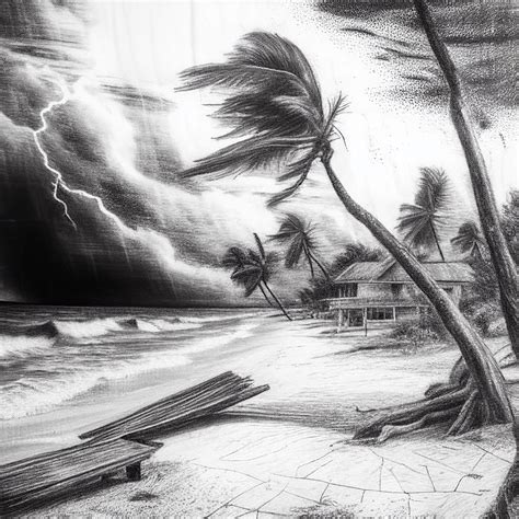 Hyper Realistic Pencil Sketch of a Beach After a Tropical Storm - Etsy