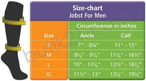 Fotgrossisten - Size chart Jobst for men compression socks