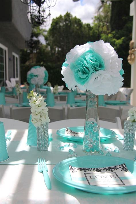 Teal and white centerpiece - damask love always and forever | Teal ...