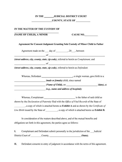 Printable Child Custody Agreement Template