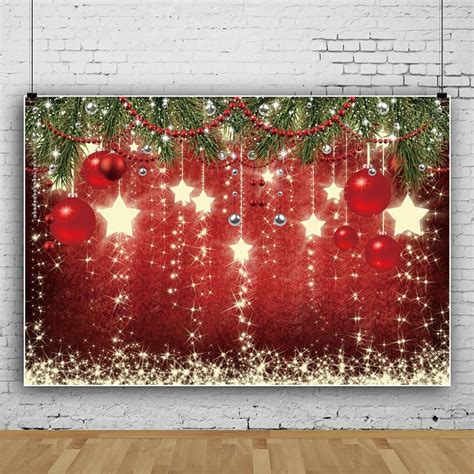 Amazon.com : TOENGS 8x6ft Christmas Backdrop Red Ball Xmas Tree Glitter Stars Photography ...