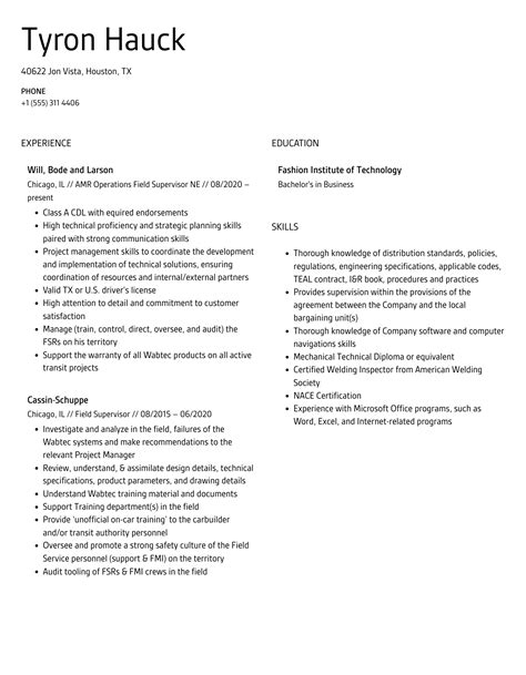 Field Supervisor Resume Samples | Velvet Jobs