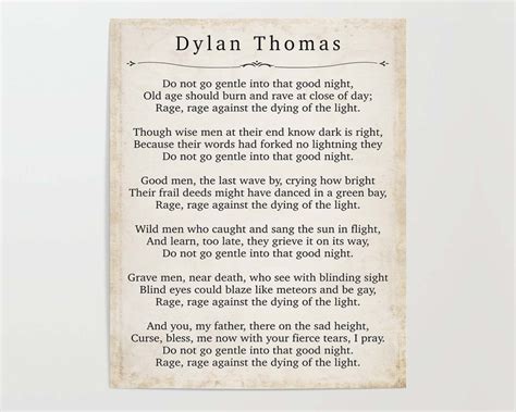 Dylan Thomas Do Not Go Gentle Into That Good Night Poem - Etsy