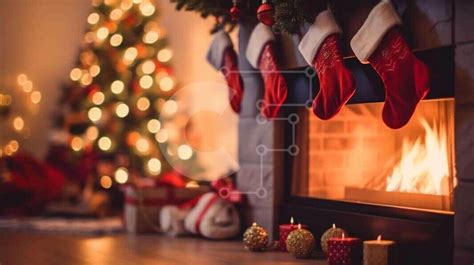 Cozy Fireplace with Christmas Decorations stock photo | Creative Fabrica